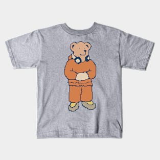 Teddy Bear With Headphones Pixel Art Kids T-Shirt